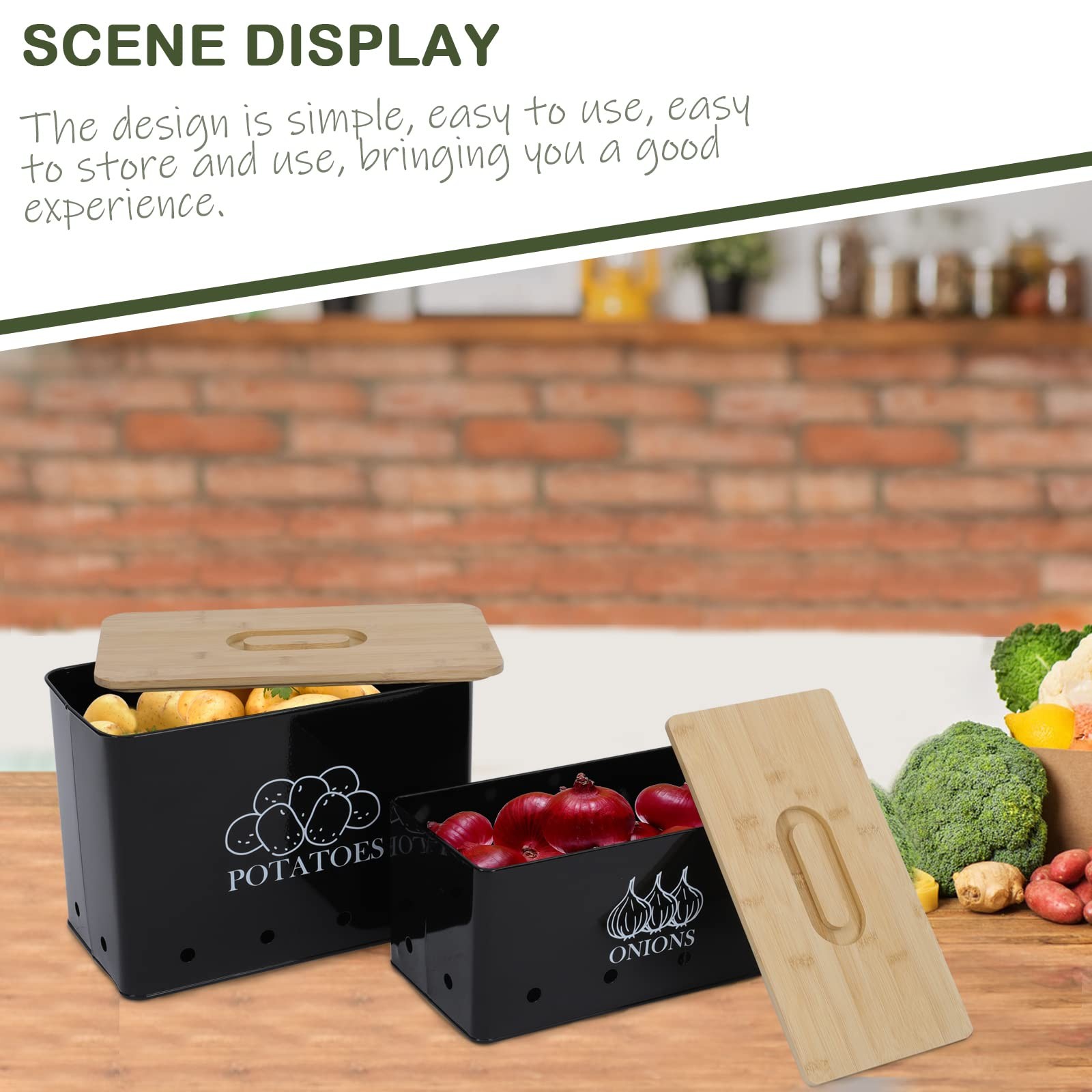 Potato and Onion Storage Bin Set of 2, Vented Metal Vegetable Storage with Wo…