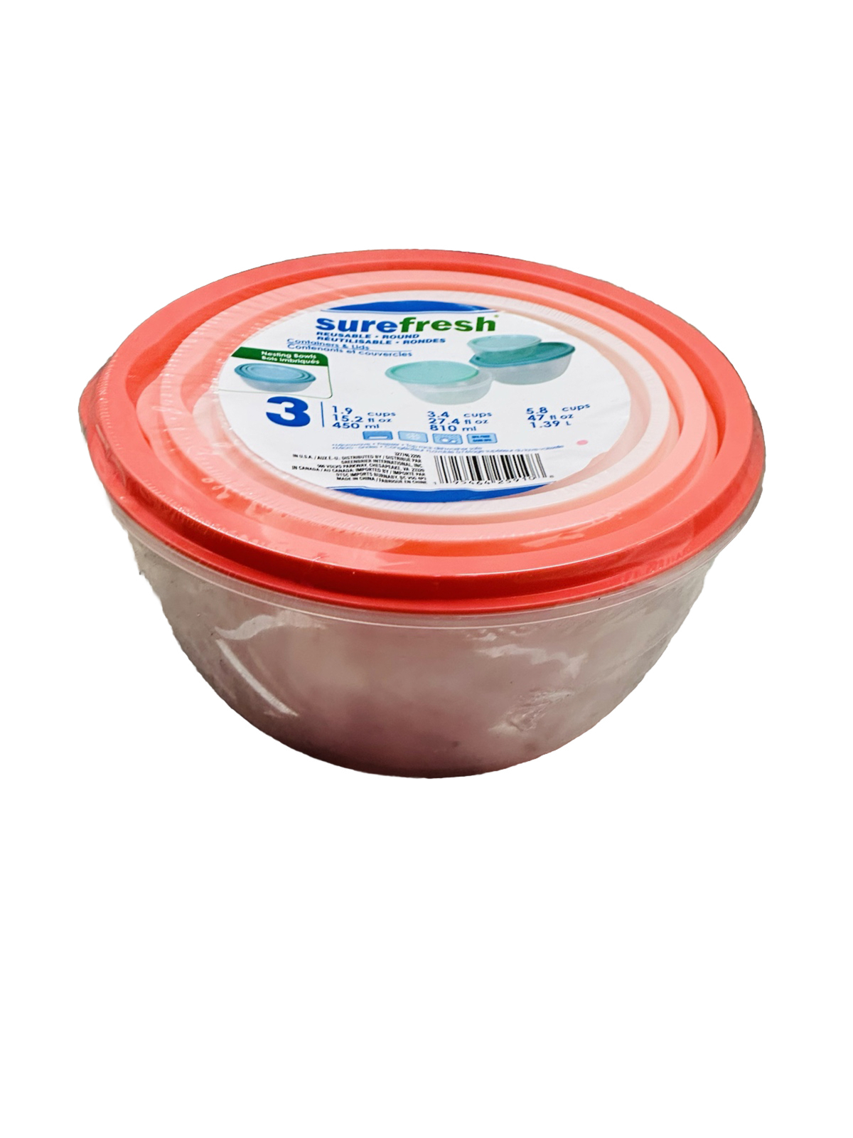 3 Pack Round Containers Food Storage Nesting Bowl W Lid-BPA Free