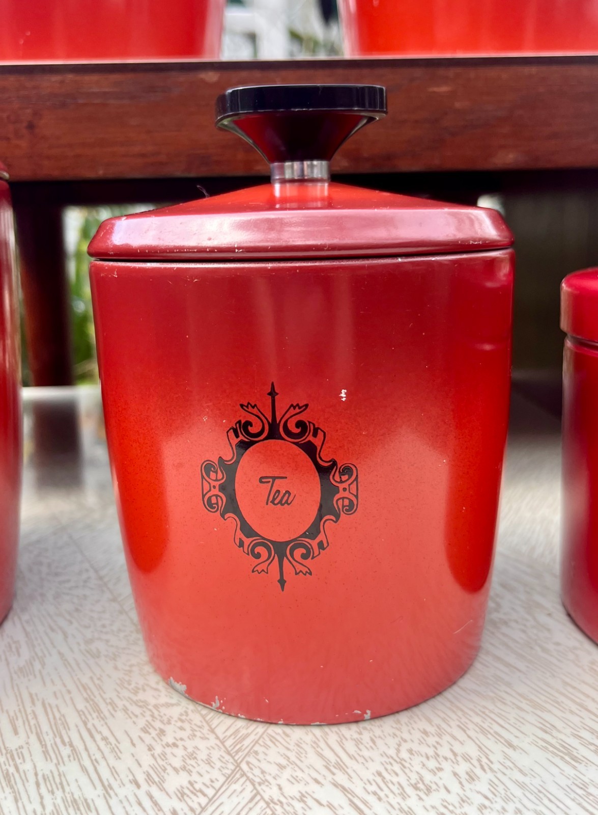 Vintage 1950’s West Bend FULL SET Red Aluminum Kitchen Storage Canisters w Lids