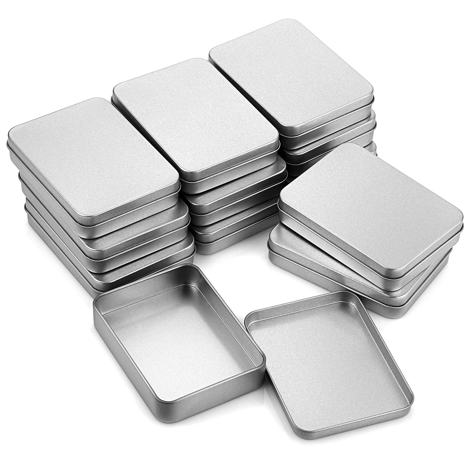 12 PCS Rectangular Storage Tins Box Metal Silver Empty 4.5×3.14×1 Inch