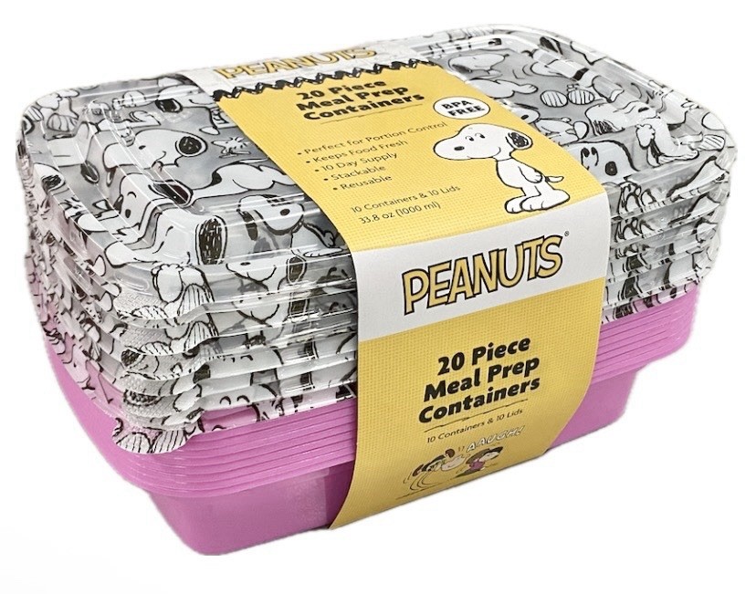 Peanuts Snoopy Pink 20 Piece Meal Prep Containers, 33.8 oz, BPA Free