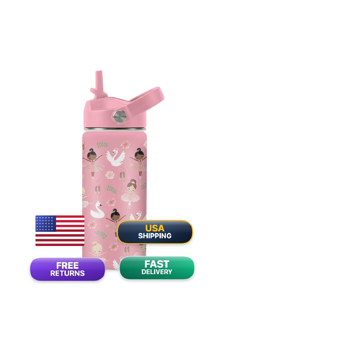 Hiboss Ballet Water Bottle 16Oz Ballerina Girls Stainless Steel Insulated Water