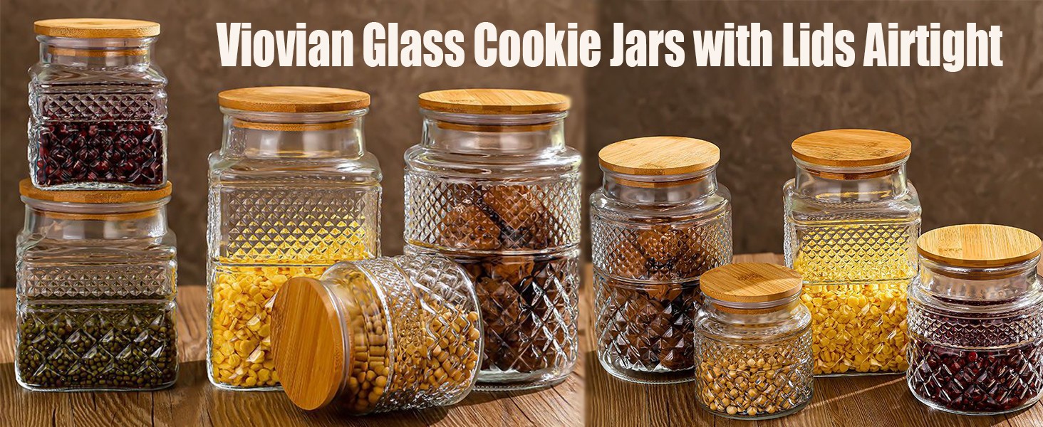 60 OZ Vintage Glass Jar with Lid Wood Spoon Set of 2 Decorative Glass Storage