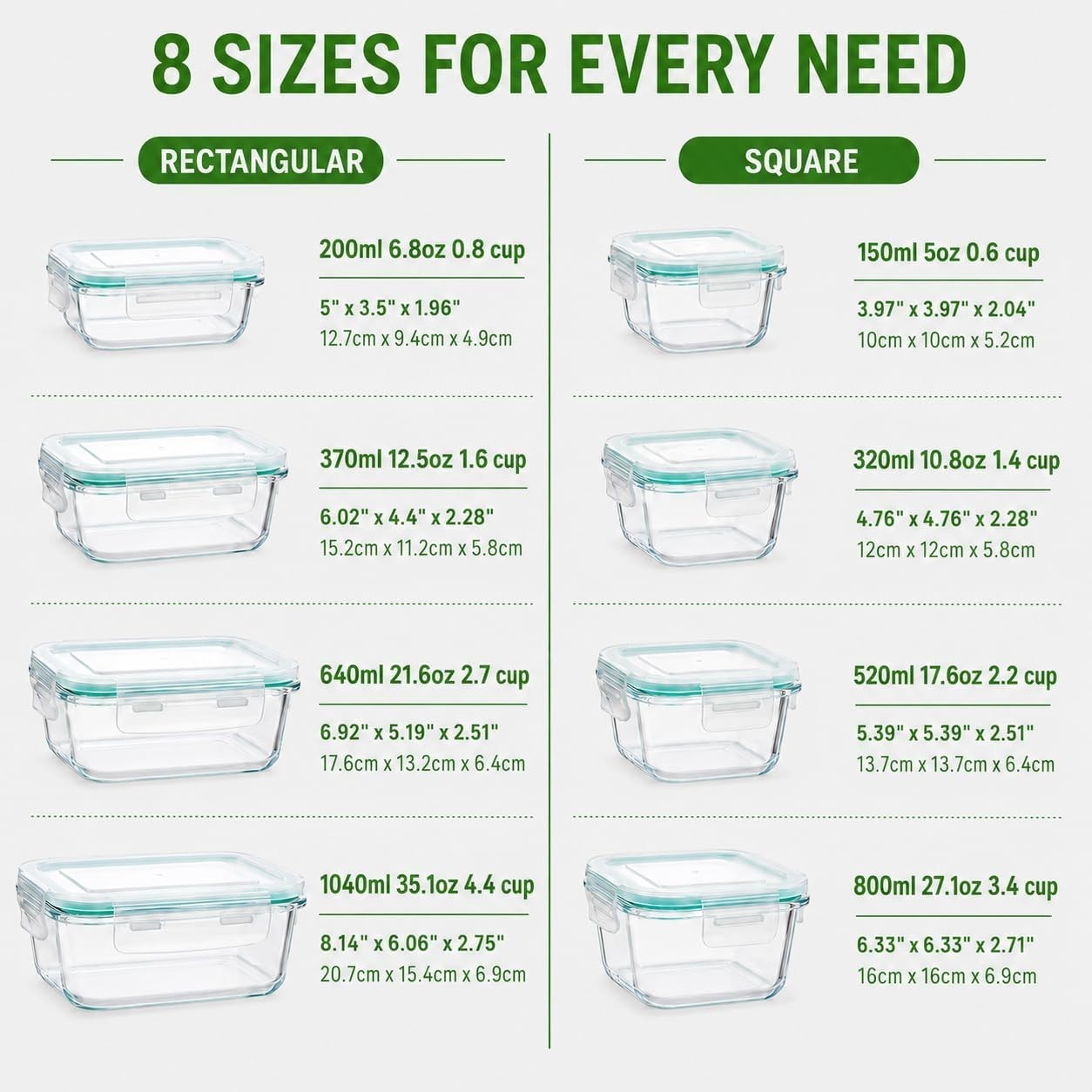 8 Pack Glass Food Storage Containers with Lids, Airtight Glass Meal Prep Cont…