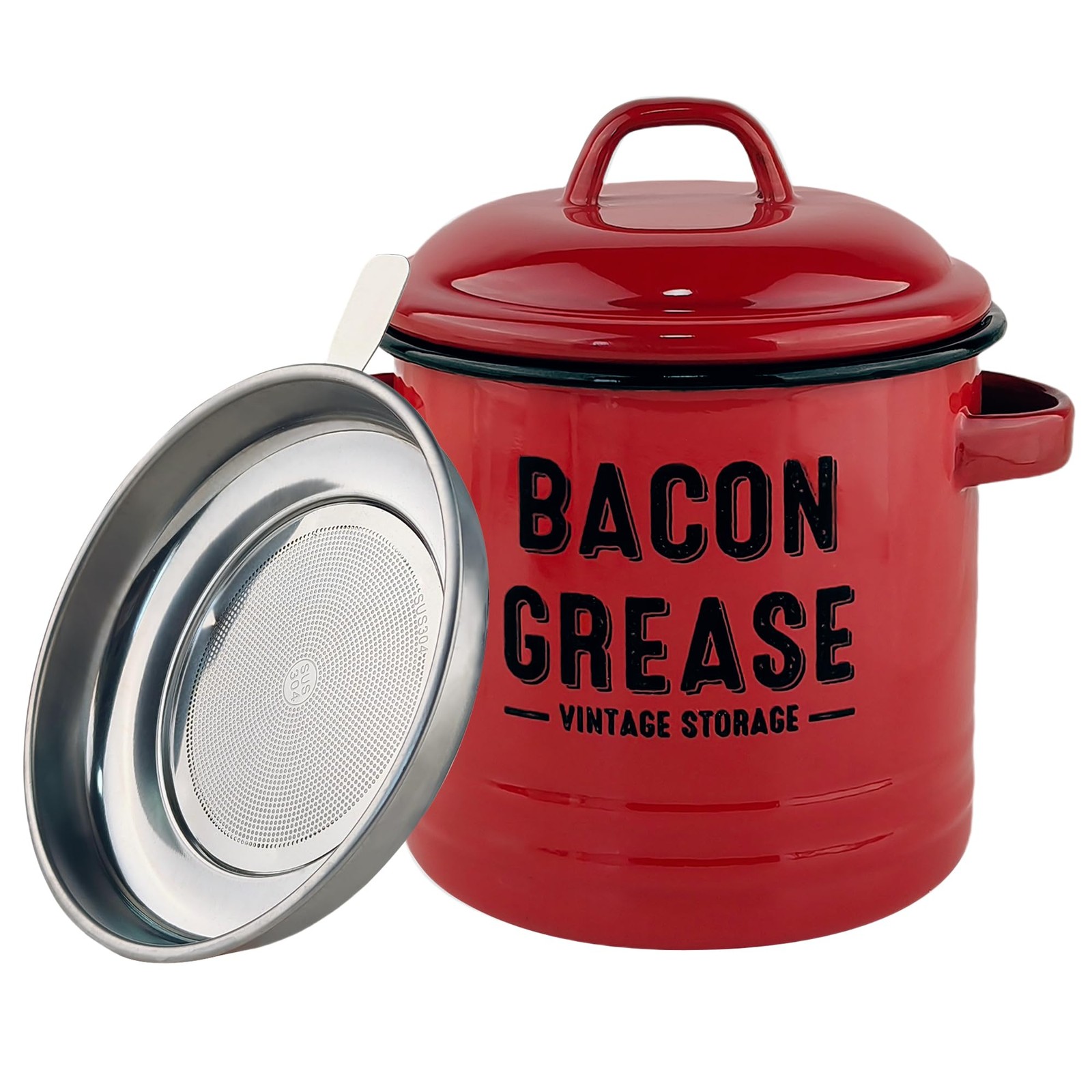 YOKODU 42oz Bacon Grease Container with Strainer,Enamel Ceramic Bacon Fat Can…
