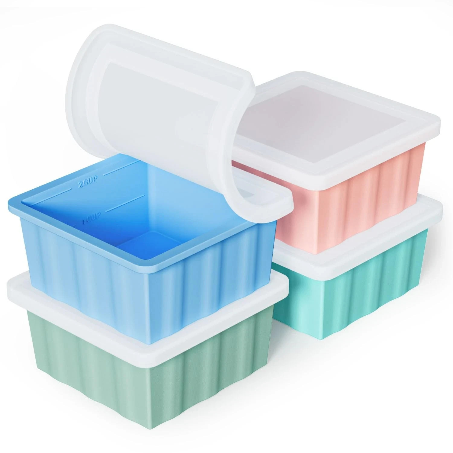 Silicone Freezer Tray for Soup Ice Cubes 2Cup Freezing Trays with Lid for Mea…
