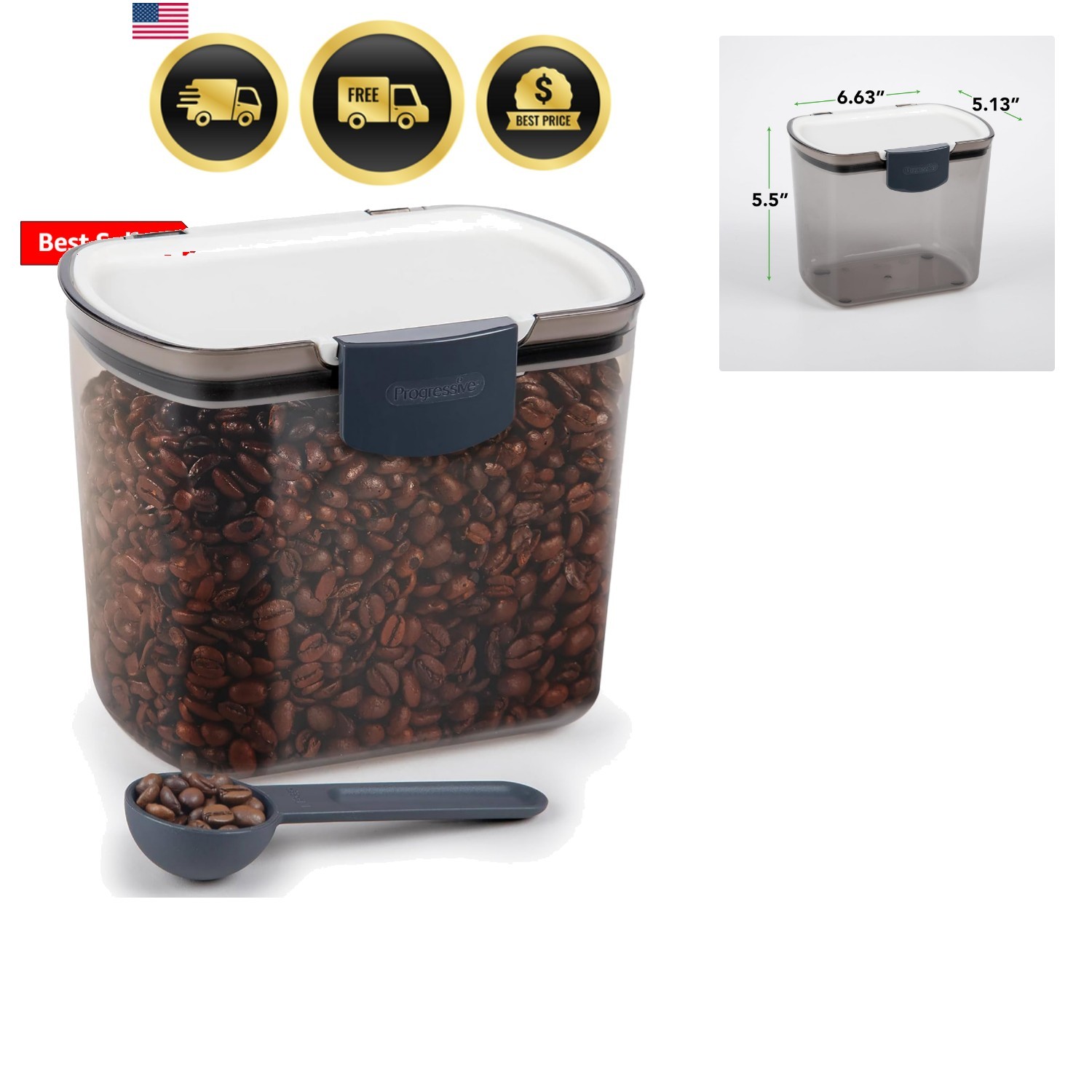 1.5-Quart Coffee Storage Container with Scoop – Tinted, Airtight Plastic