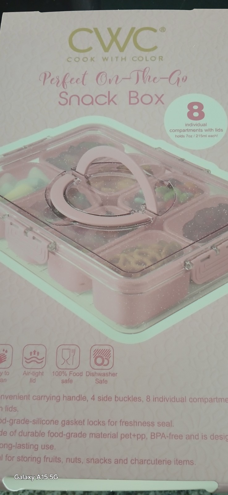 Cook With Color Snack Box Pink Glitter 8 Removable Compartments, Snap Lid