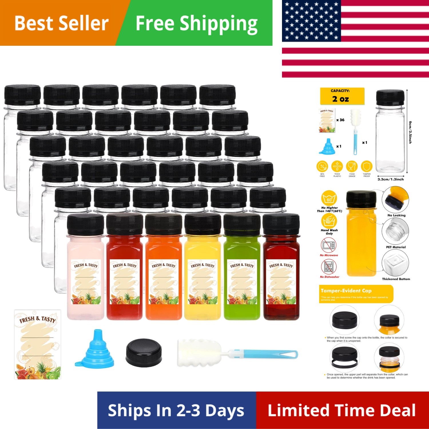 36pcs Plastic Shot Juice Bottles with Caps, Ginger Shot Bottles Reusable Clea…