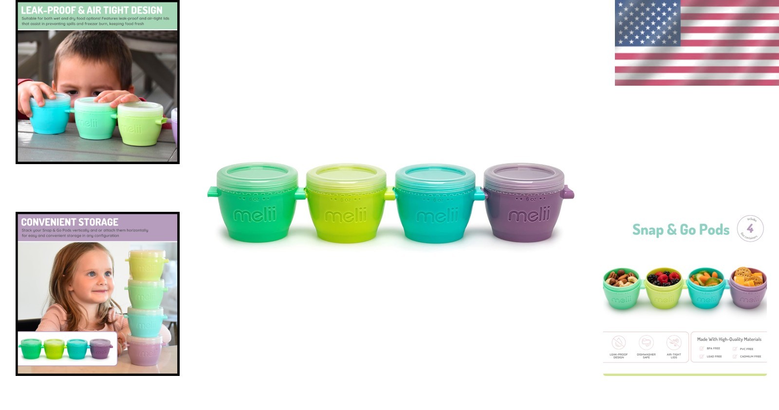 BPA-Free Toddler Food Containers, 6 oz, 4 Pack