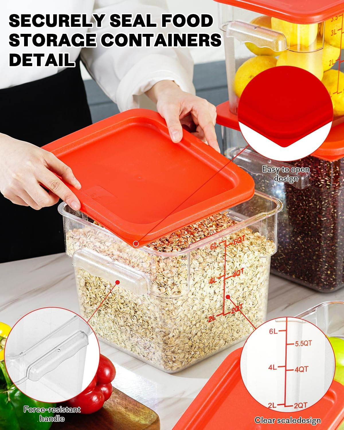 4QT NSF Food Storage Containers: 8 PCS [Food Grade][Hot&Cold Resistant] Commerci