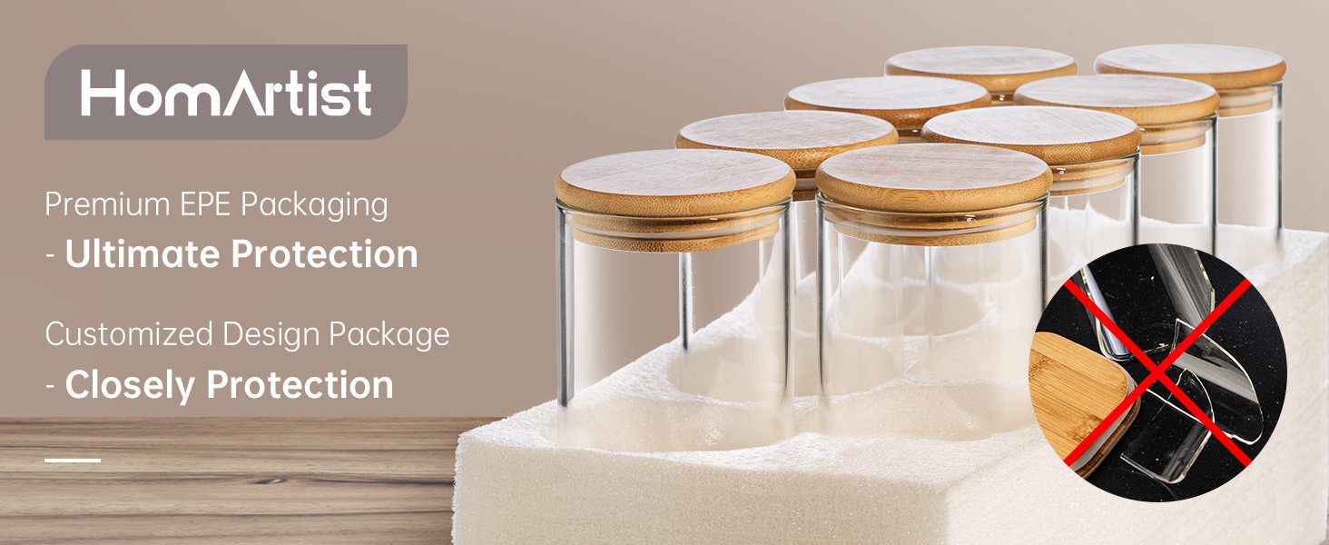 21oz – 4 Pack Square Glass Jars with Bamboo Lids, Glass Food Storage Containers