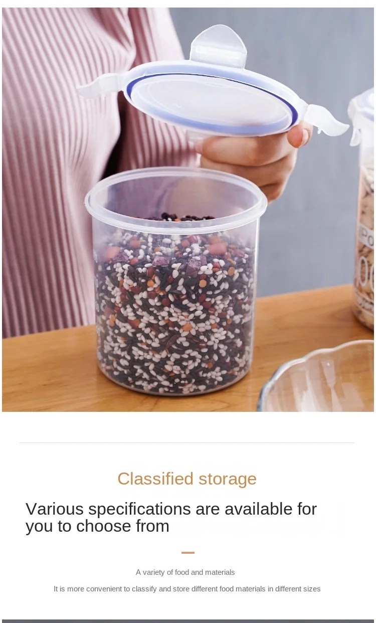 Airtight Grain Storage Container Clear Food Jar Kitchen Organizer 600-1500ML
