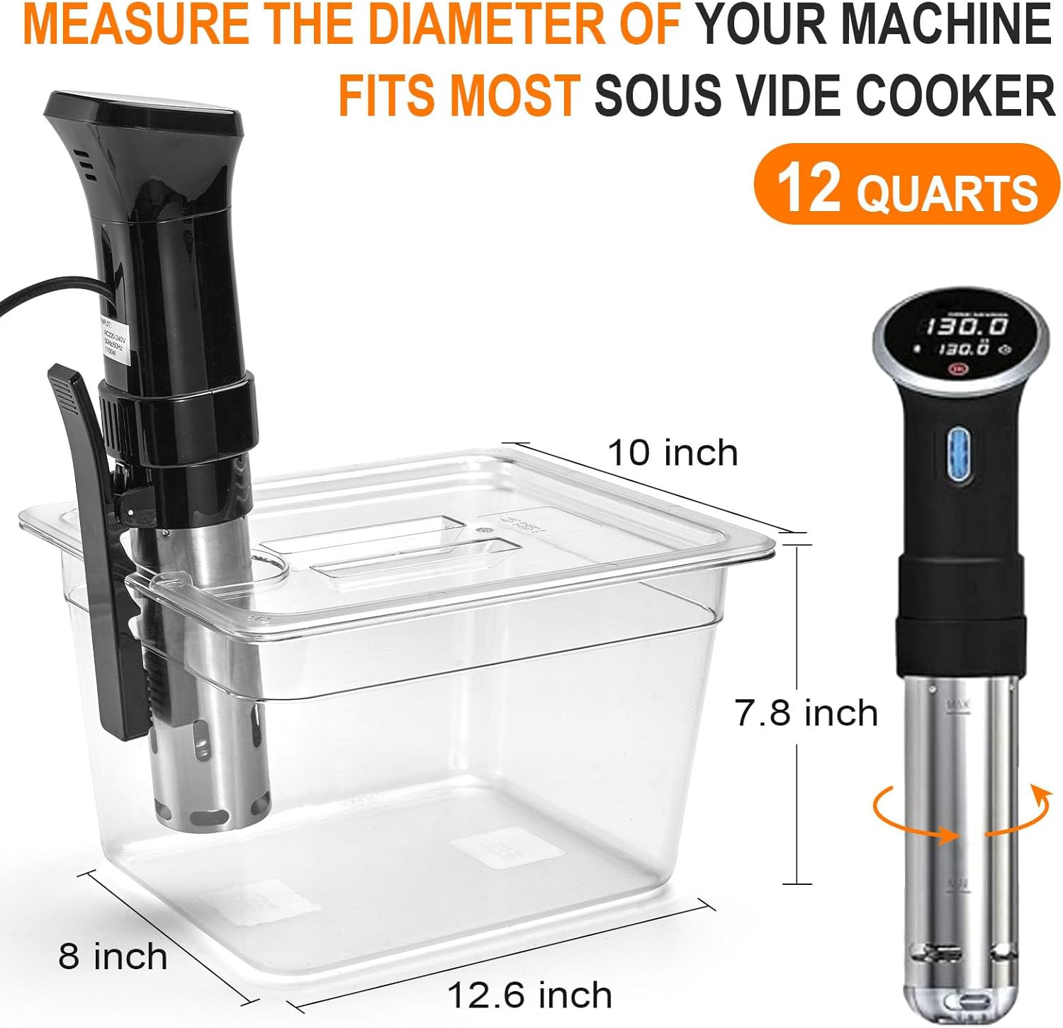 Container 12qt w/ Lid & Rack & Sleeve-BPA Free Complete Sous Vide Accessories Ki