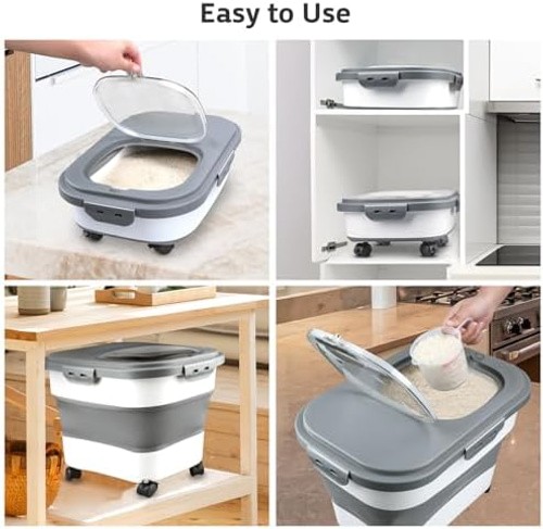Komzon Rice Storage Containers, Collapsible 20 to 30Lbs Food Storage Bin Disp…