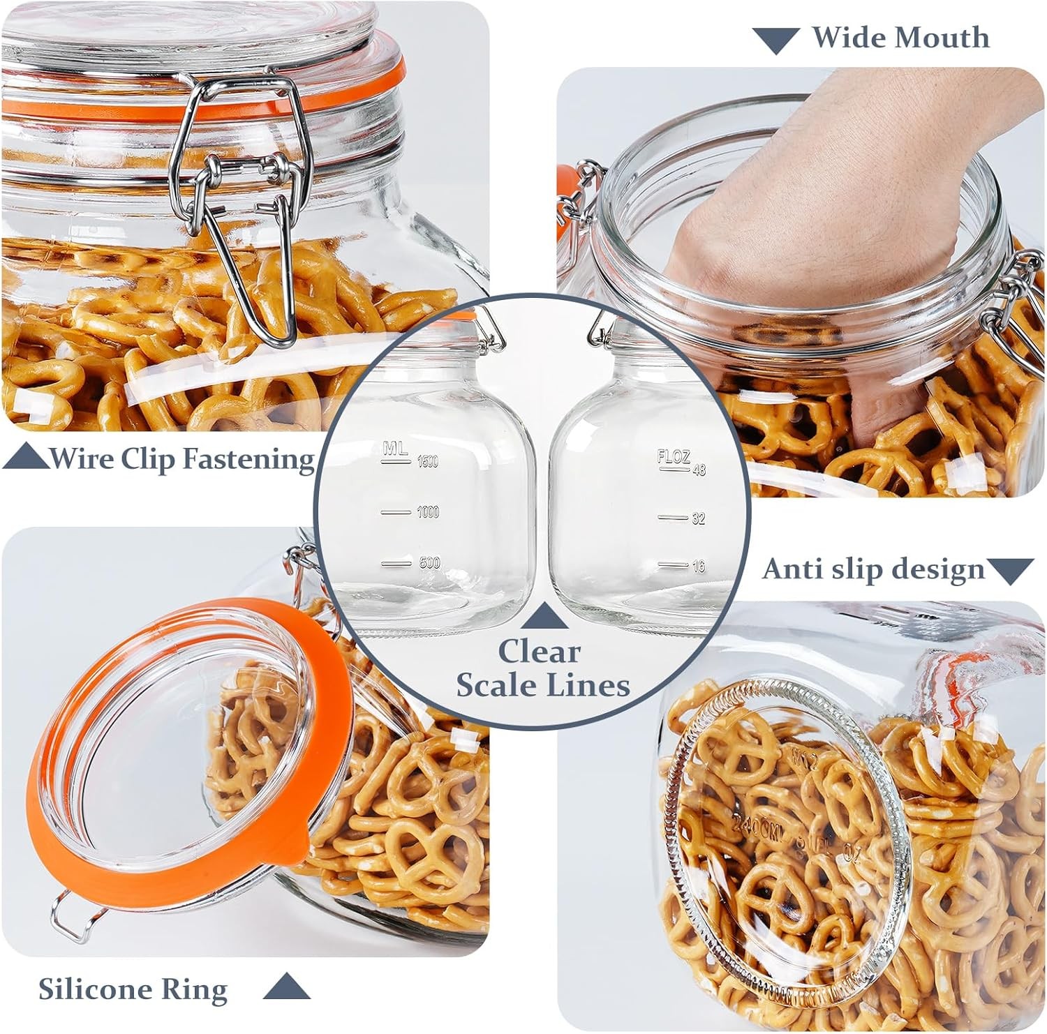 Large Glass Jars with Airtight Lid, 2 Pack Glass Food Storage Jars with 2 Scale