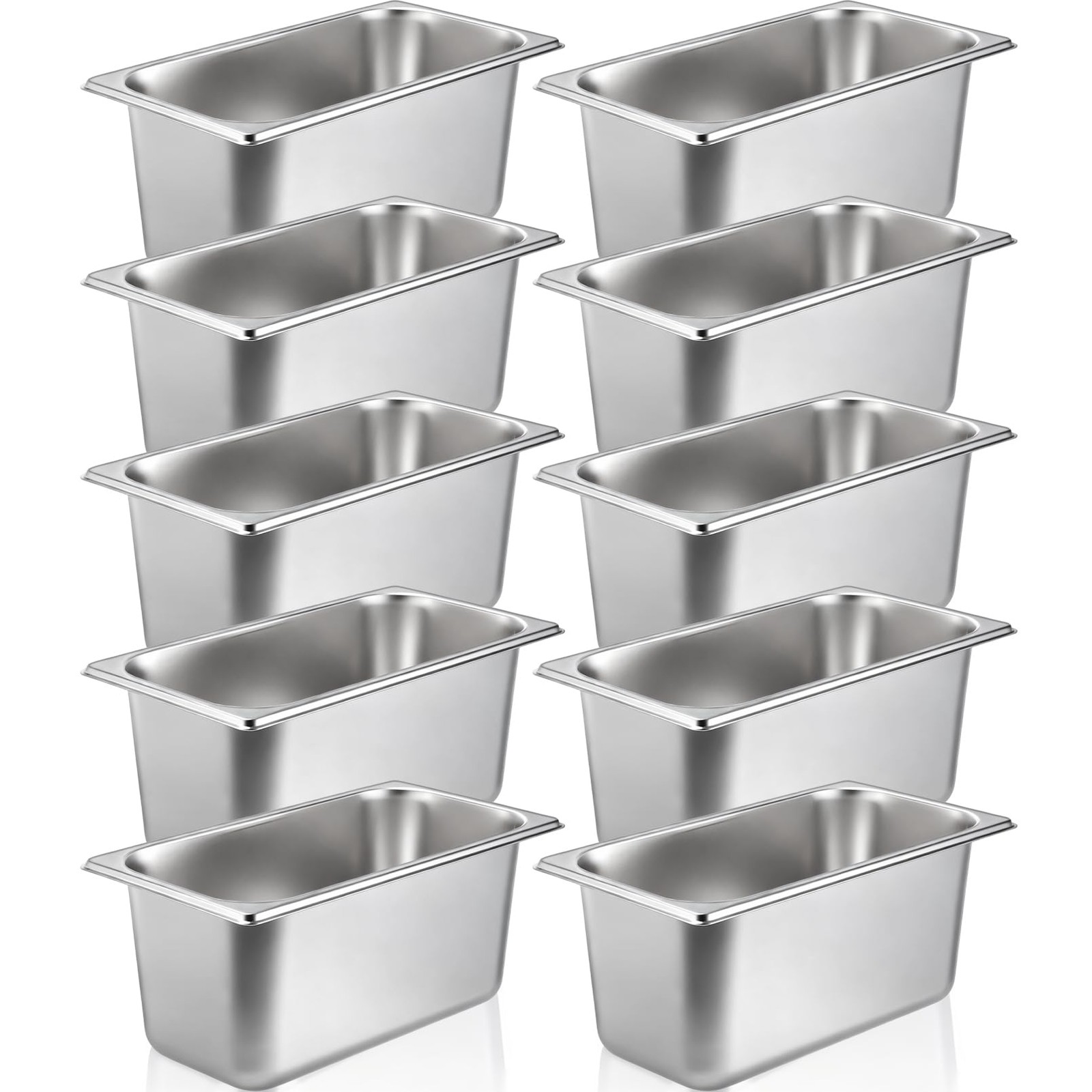 10 Pack Hotel Pans, 1/3 Size 6 Inch Deep Steam Table Pans, Anti Jam Stainless