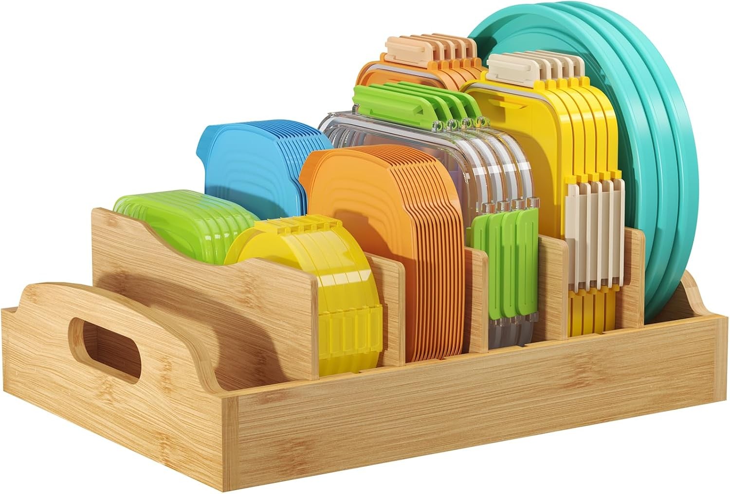Bamboo Lid Organizers Inside Cabinet Food Storage Container Lid Holder W/ 4