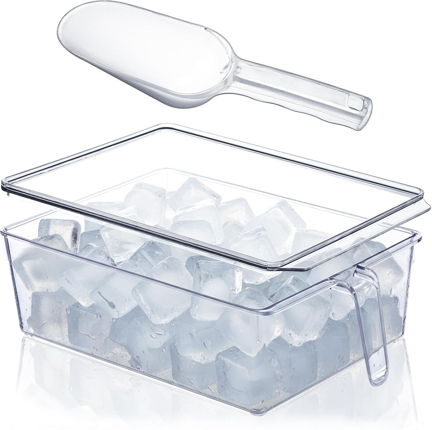 Ice Storage Bin Freezer W/ Lid & Flexible Scoop Set Plastic Ice Container W/ Lid