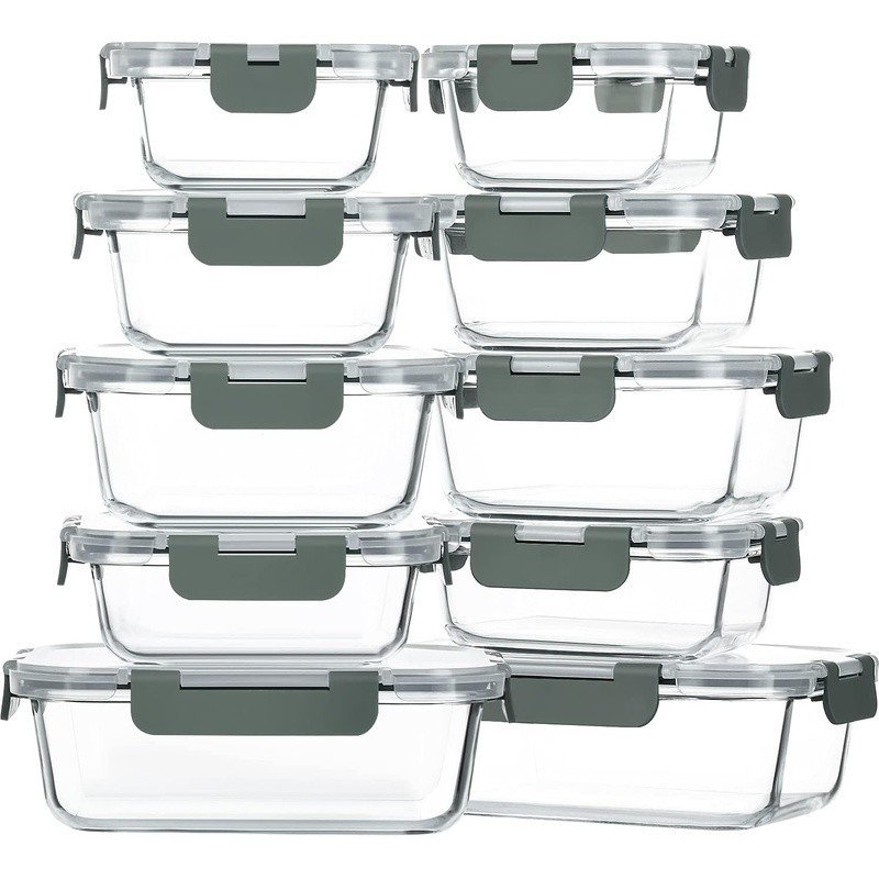 10 Pack Glass Storage Containers W/ Airtight Lids Meal Prep & Food Storage New