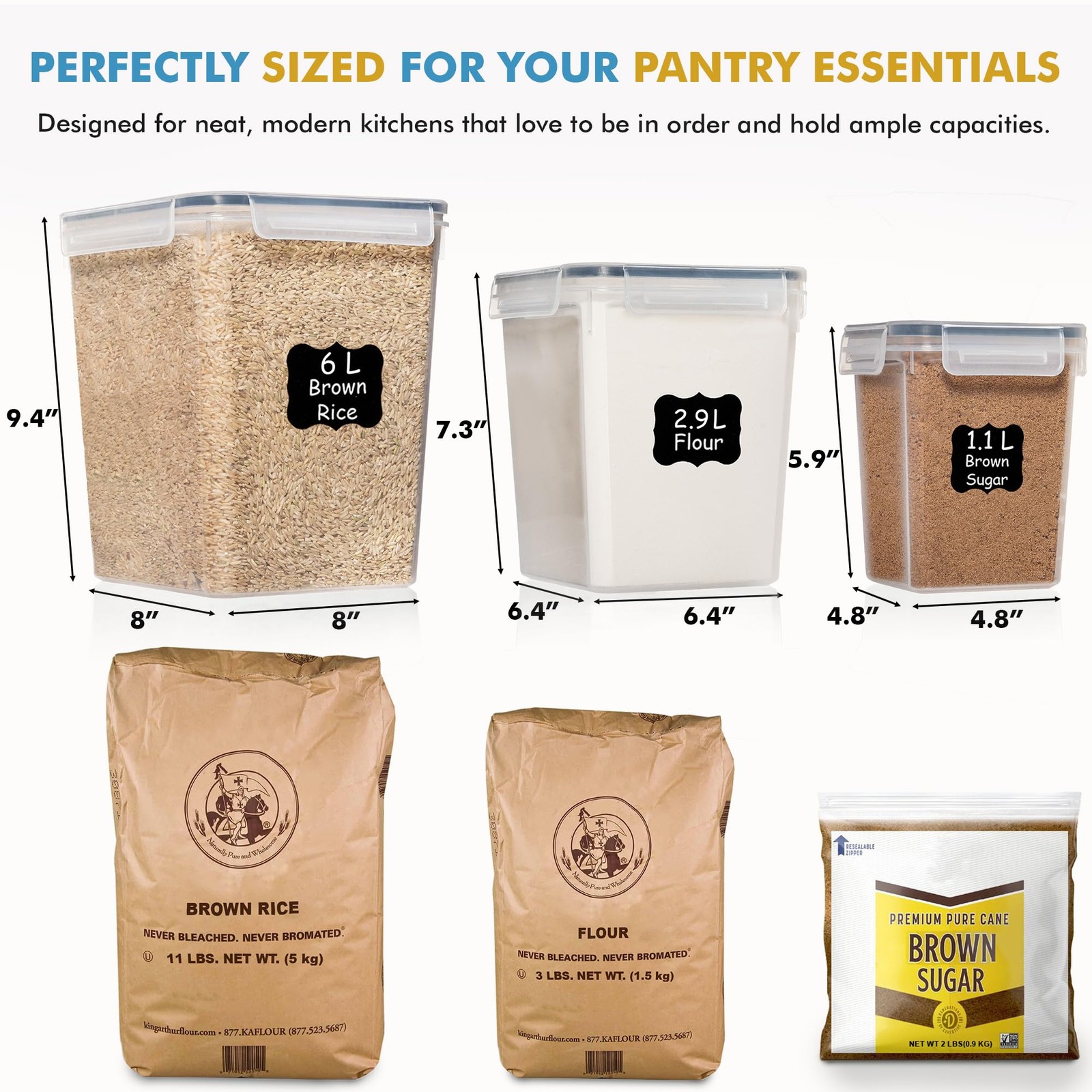 Best Shazo Flour Sugar Storage Containers Set of 3 6L 2.9L, 1.1L Large Airtight
