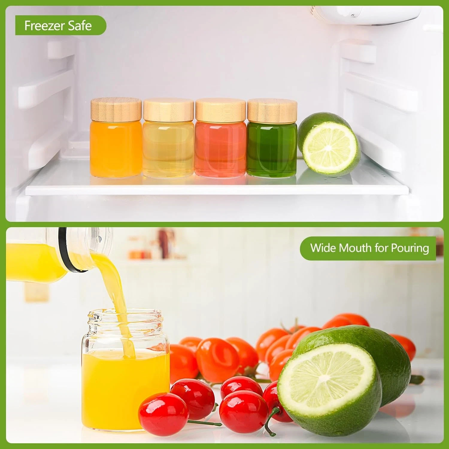 12-Pack 2oz Borosilicate Glass Shot Bottles with Caps, Dishwasher & Freezer Safe