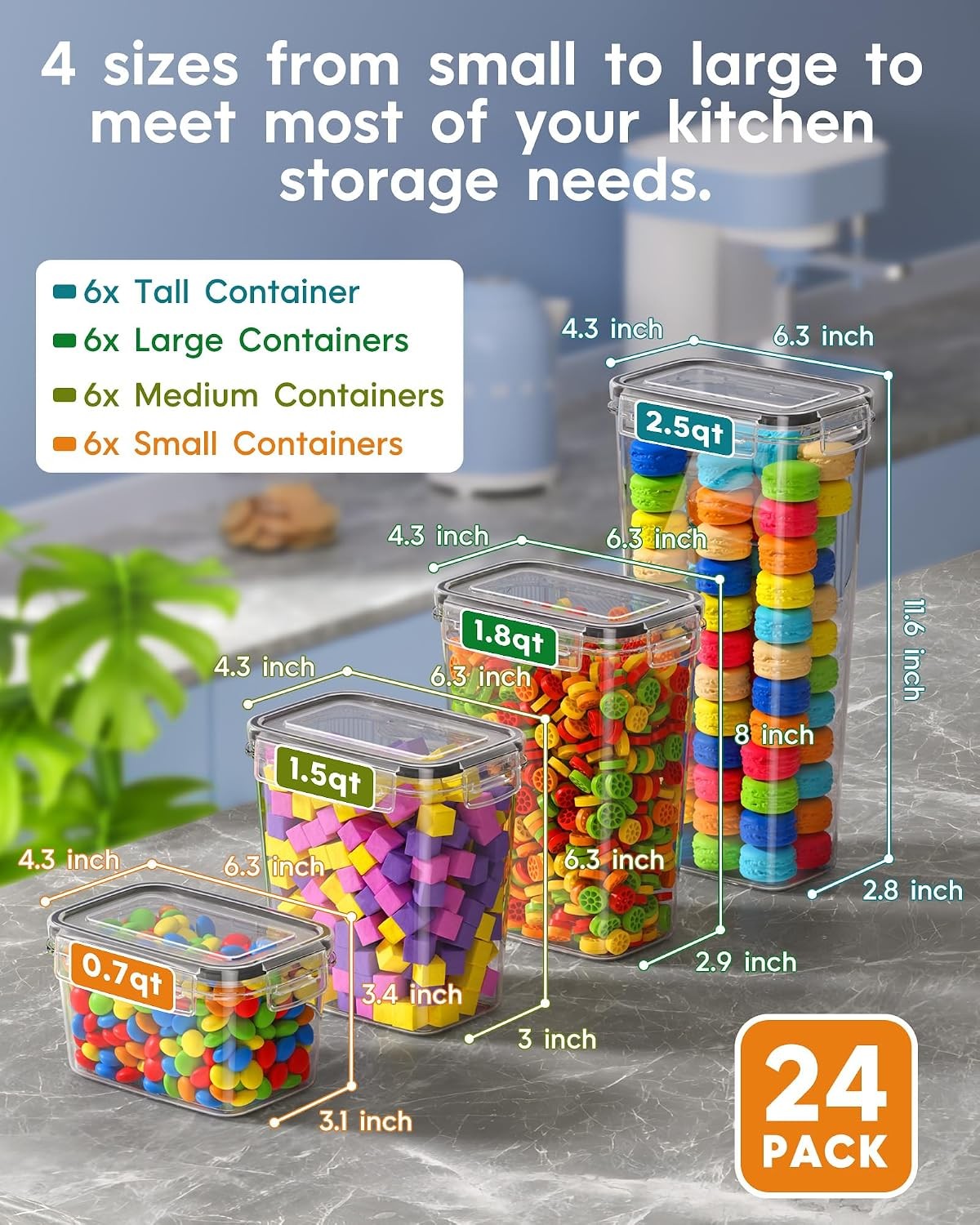 Airtight Food Storage Containers W/ Lids 24 PCS Kitchen & Pantry Organization