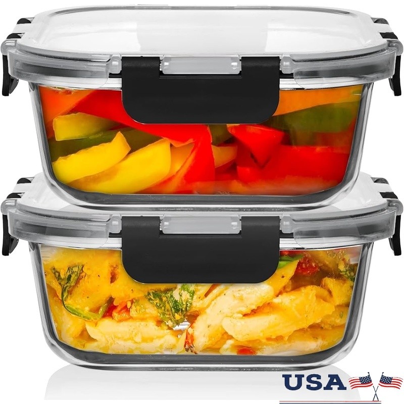 Borosilicate Glass Food Storage Containers Airtight Microwave Oven Safe 9pc Set