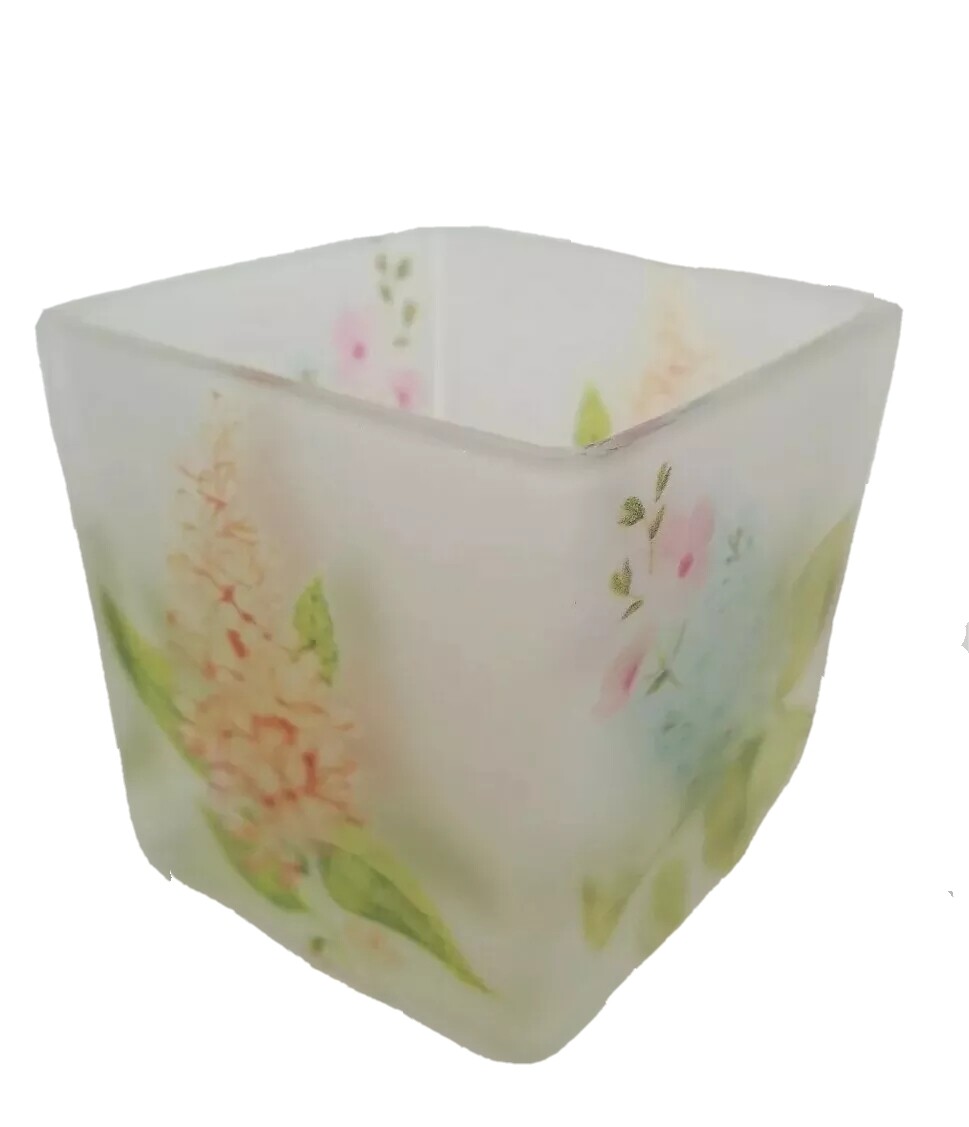 Glass FROSTED Floral Bowl/Container, Multi-Use/ Candy /Snack , 3″ Square, New