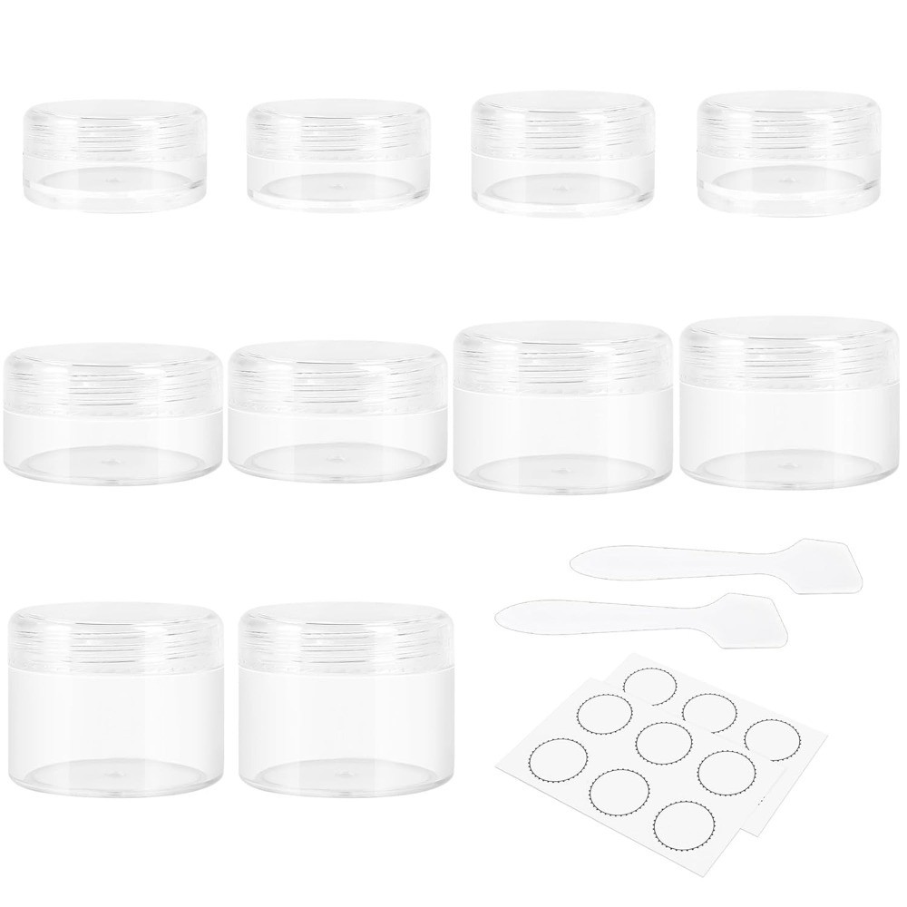 10-Piece Travel Containers Set with 3g 5g 10g 15g 20g Jars Clear Plastic Screw