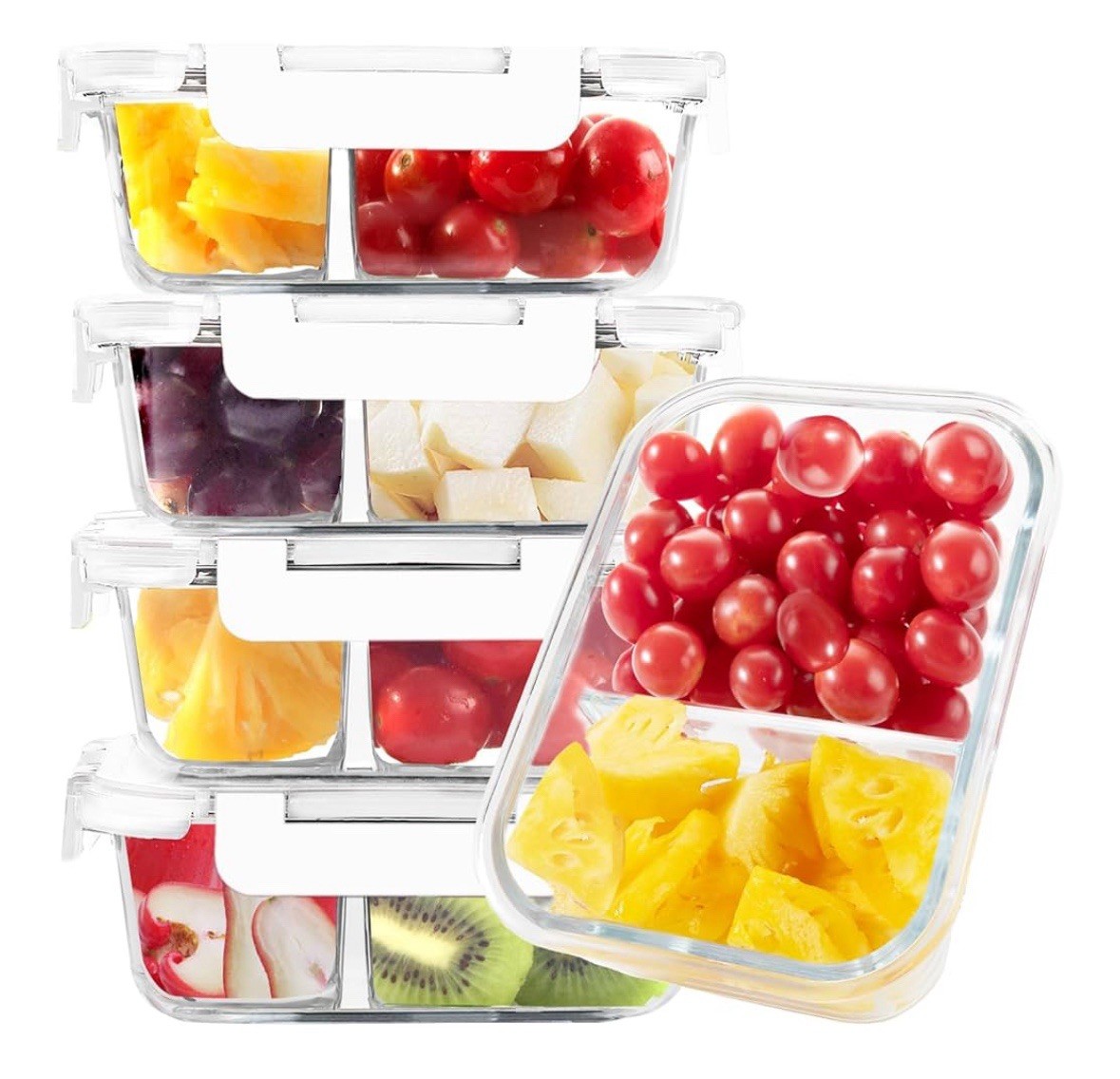 BAYZZ 5 Pack 35 Oz Glass Meal Prep Containers 2 Compartments Glass Storage