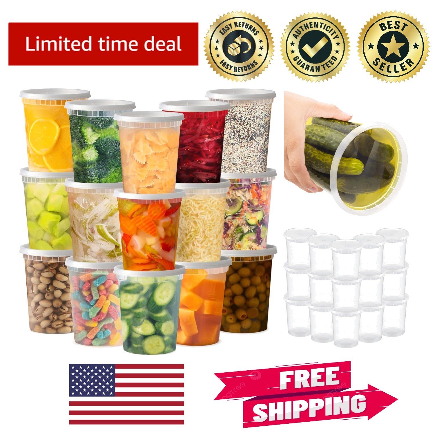 Durable 32 oz BPA-Free Plastic Deli Containers – 48 Sets for Meal Prep & Storage