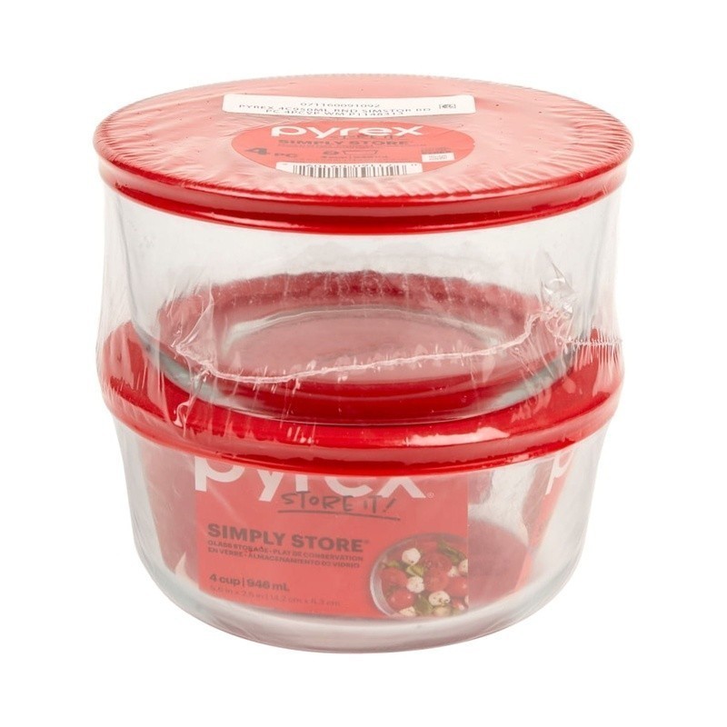2 Pack Round Glass Storage Dishes W/ Plastic Lids Microwave Dishwasher Safe New