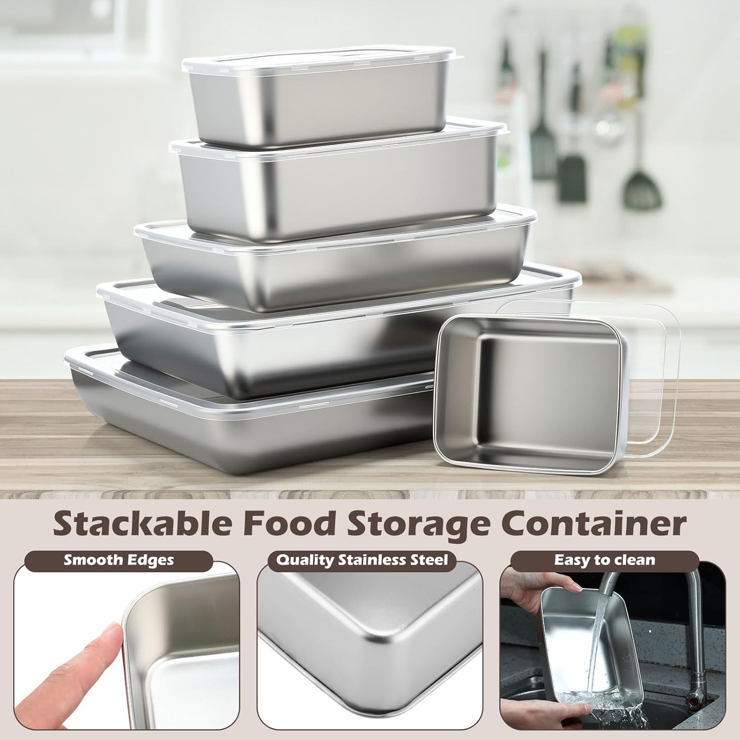 12Pcs 6 Sizes Stainless Steel Food Storage Container with Lid Reusable Meal Prep