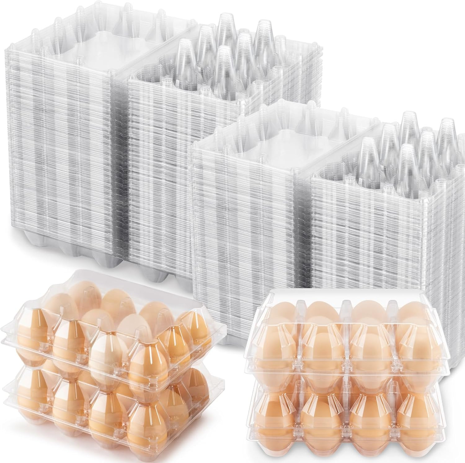 100 Packs 12 Count Clear Plastic Egg Cartons, 3 * 4 Grids Design, Perfect for Fa