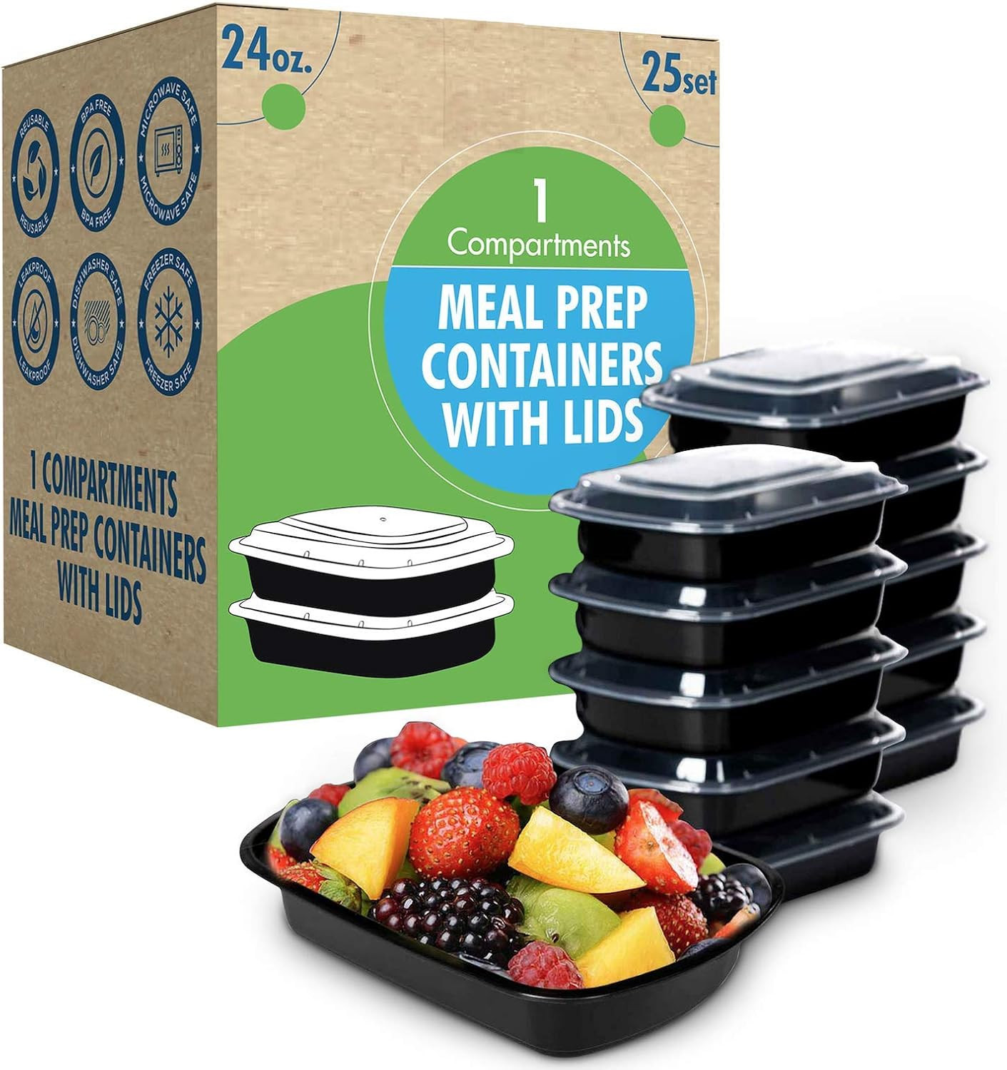 25 Set Meal Prep Containers Reusable with Lids Microwave Dishwasher Freezer Safe