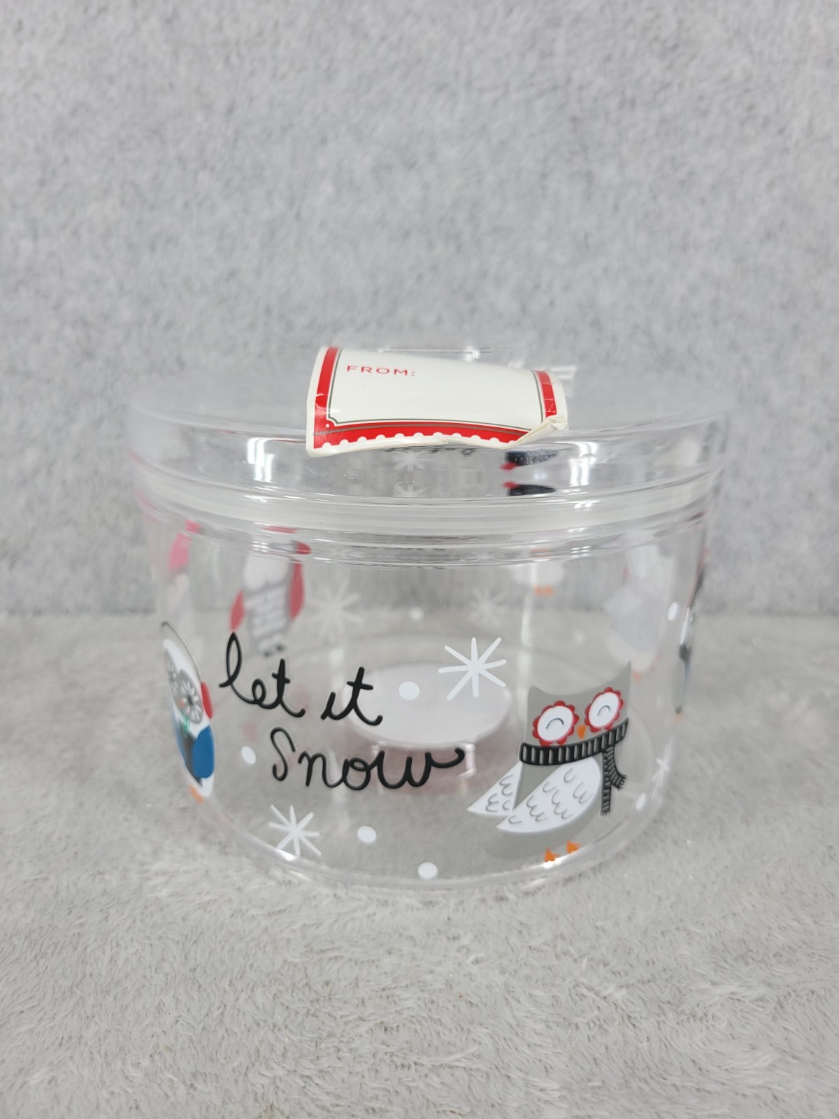 Holiday Time Treat Container Christmas Owls Penguins Snowflakes Cookie Jar 5″