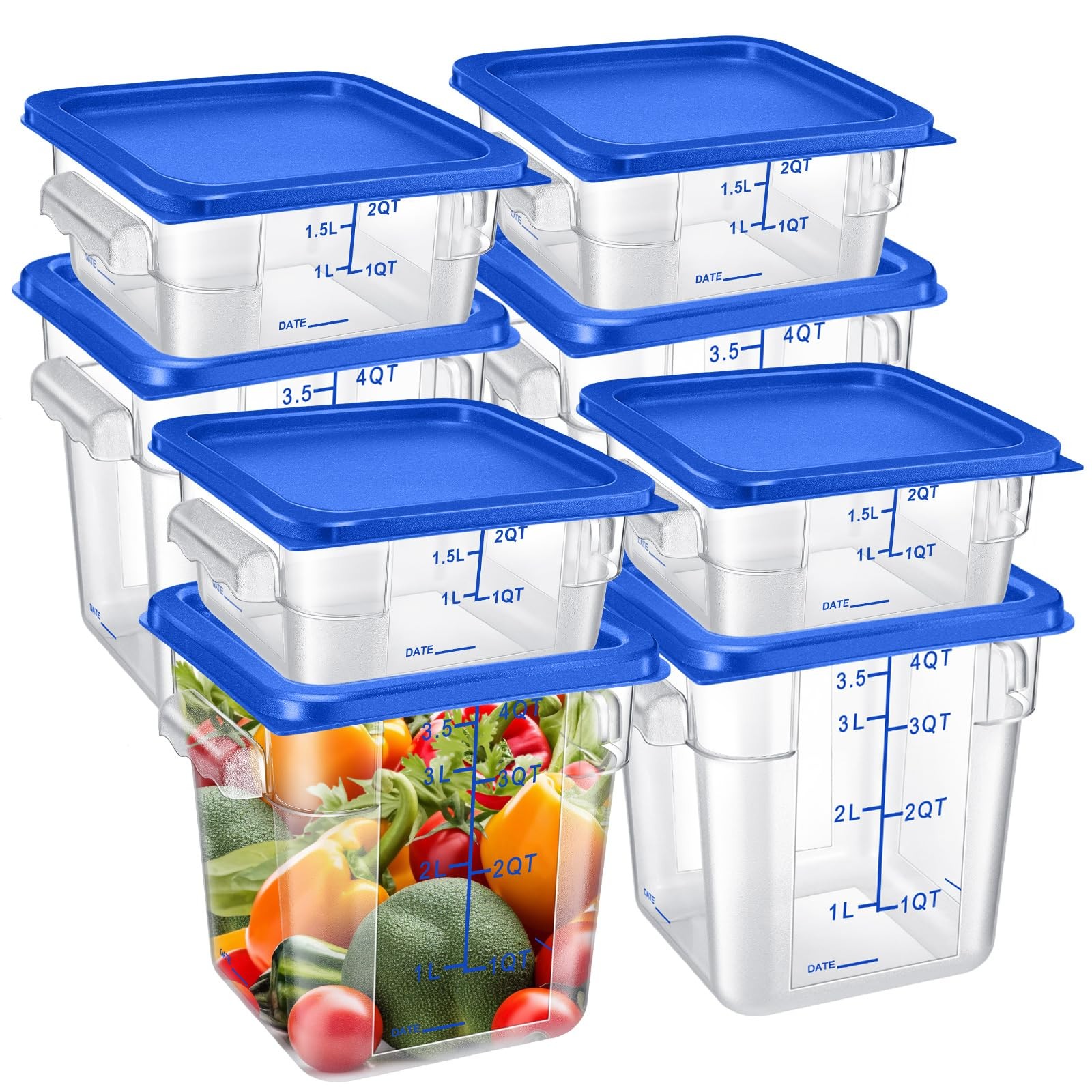 Suclain 8 Pcs Food Storage Container with Lids Set 2qt and 4qt Square Blue