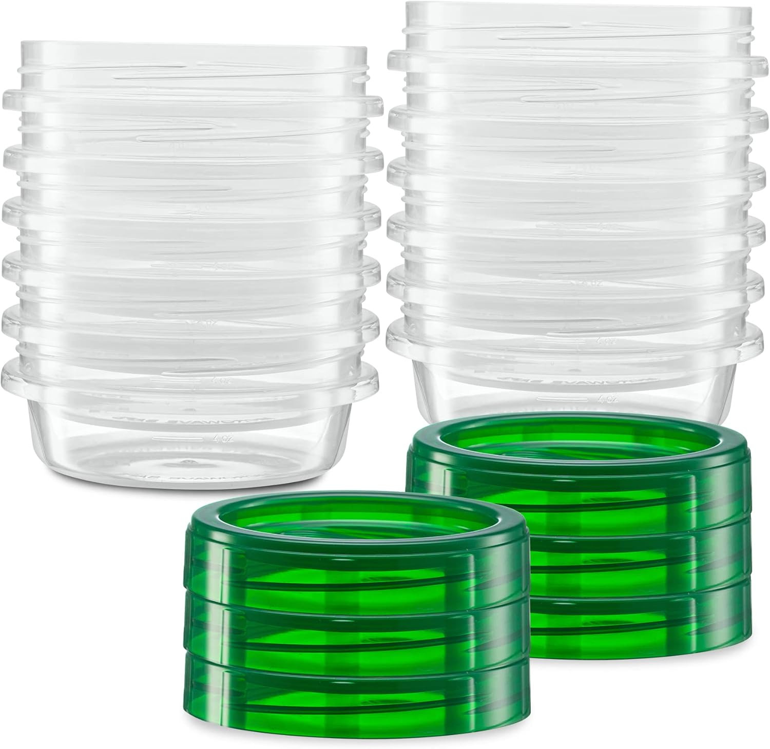 (8 Ounce 10 Pack) Twist Cap Containers Clear Bottom with Green Top Screw on Lids