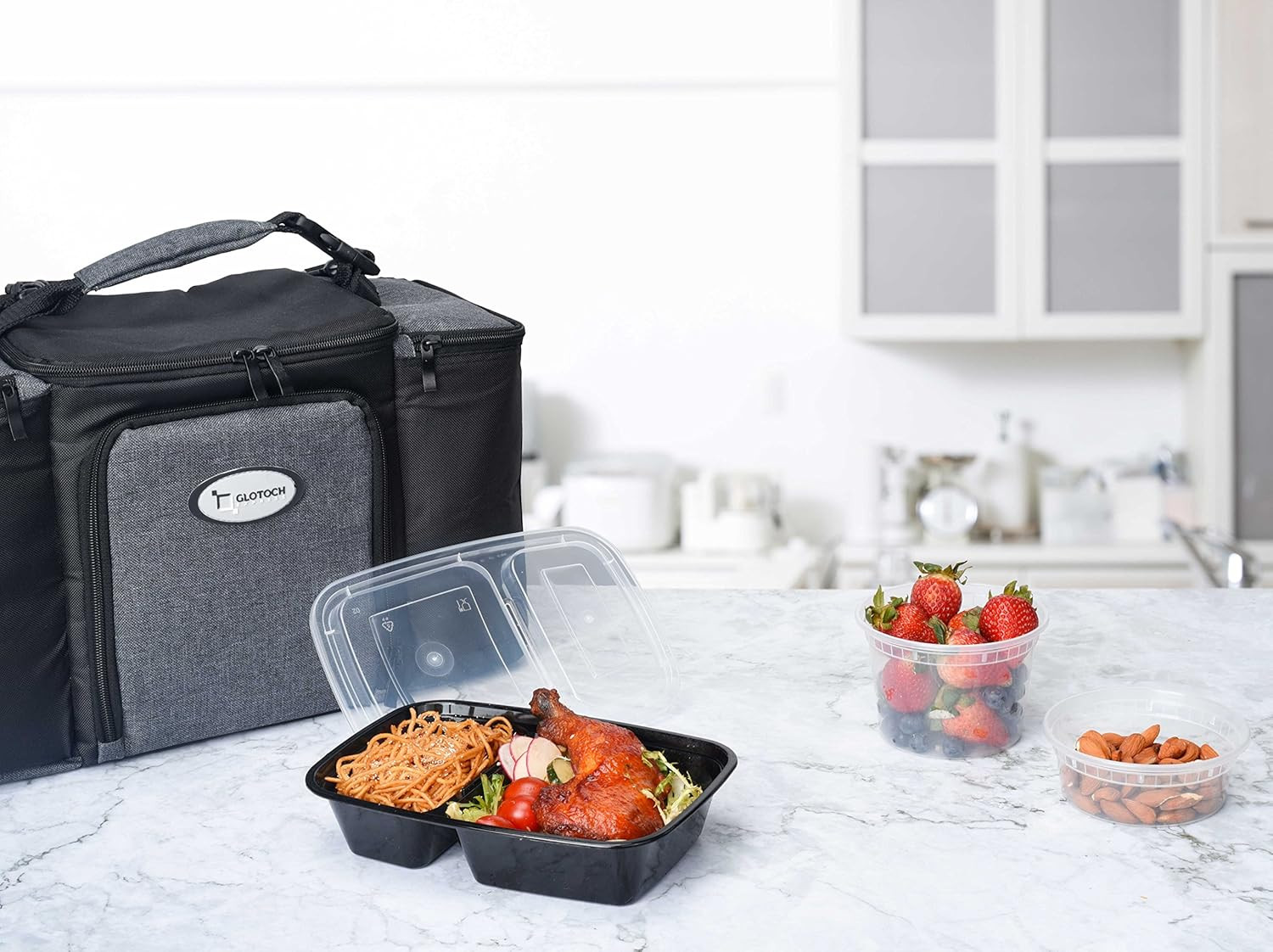 50 Pack (100-Piece) 32 Oz Sturdy Leakproof 2-Compartment Meal Prep Containers wi