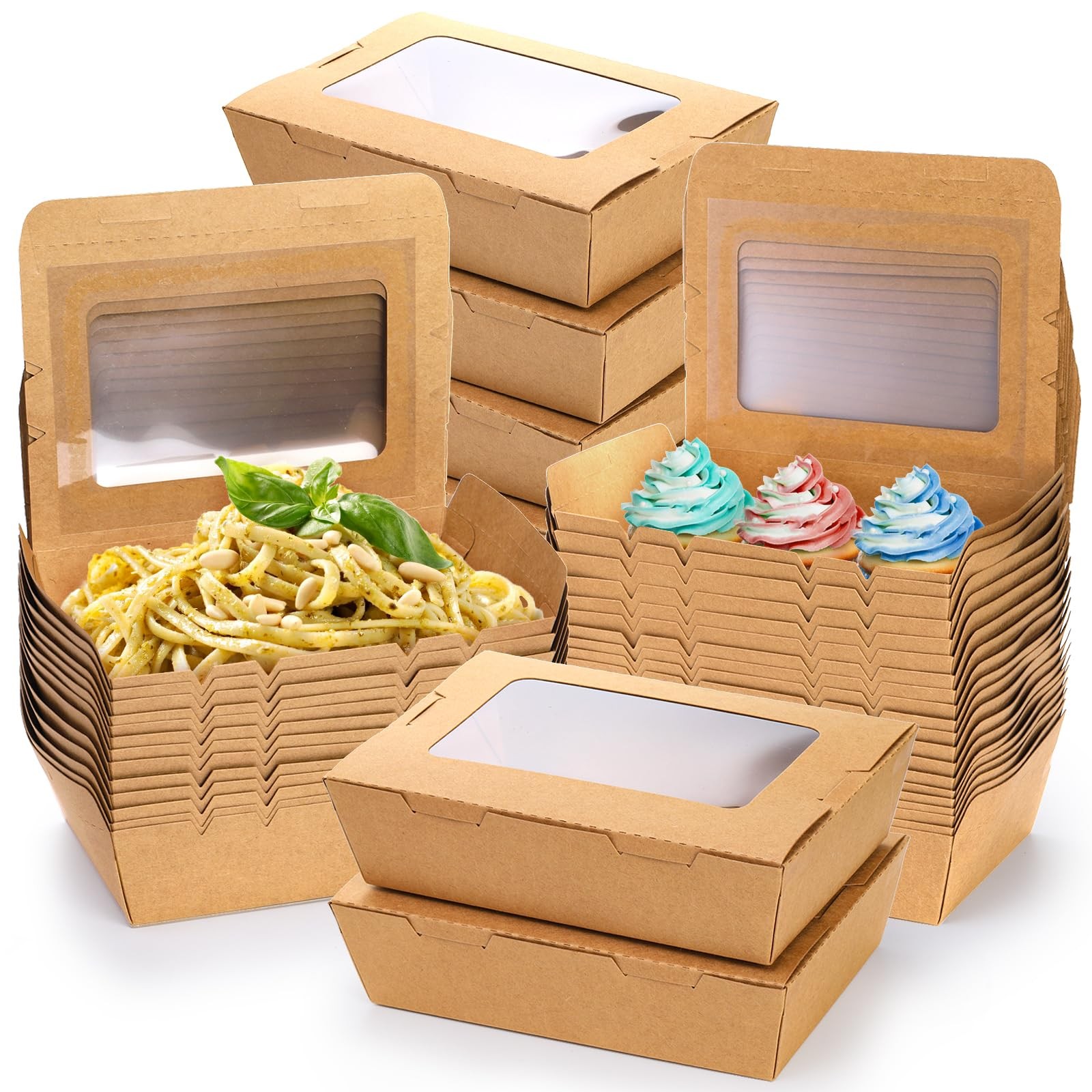 50 Pack Take Out Food Containers with Window, 40 oz Paper Catering To Go Past…