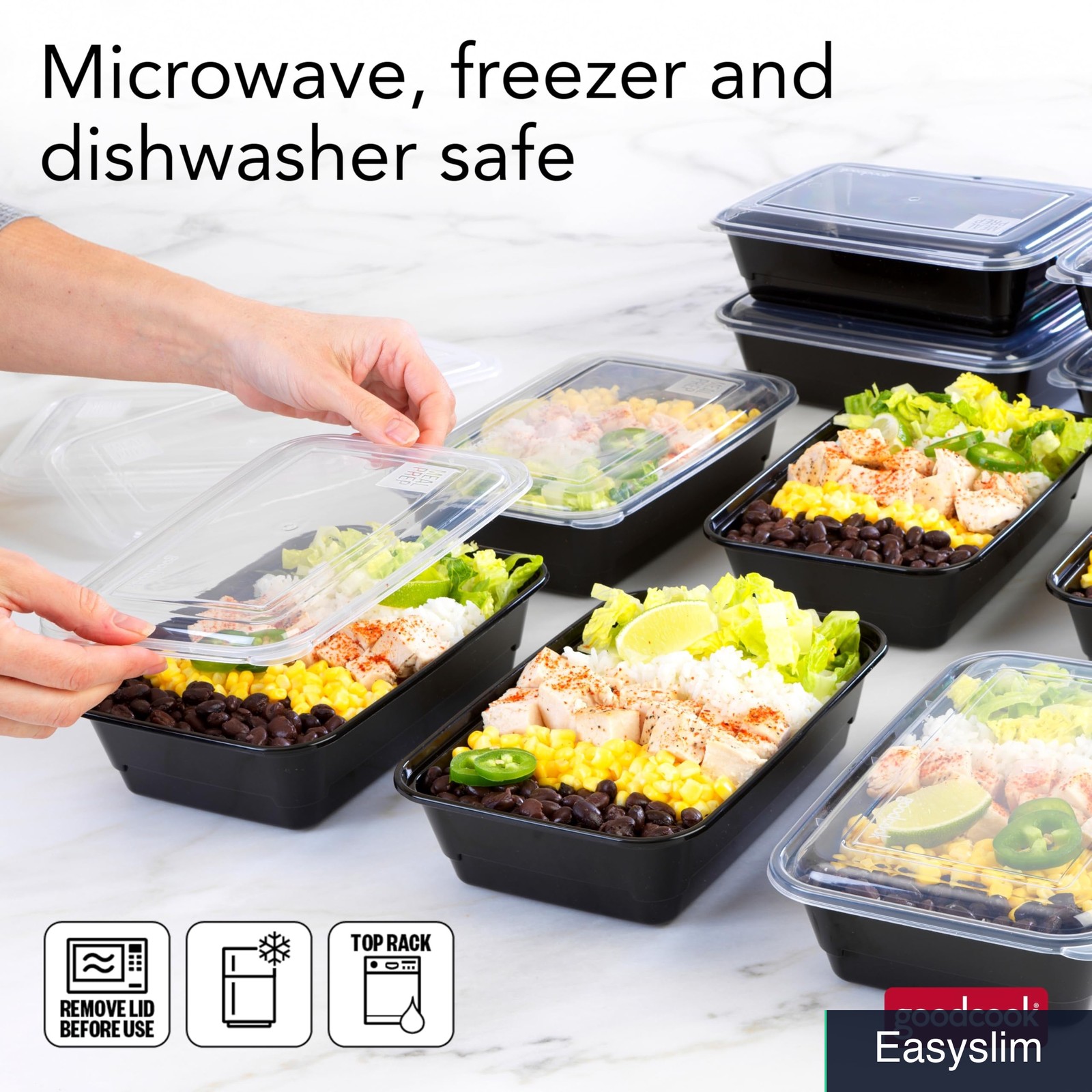 Meal Prep Containers 10-Pack Black Single Compartment BPA-Free Stackable