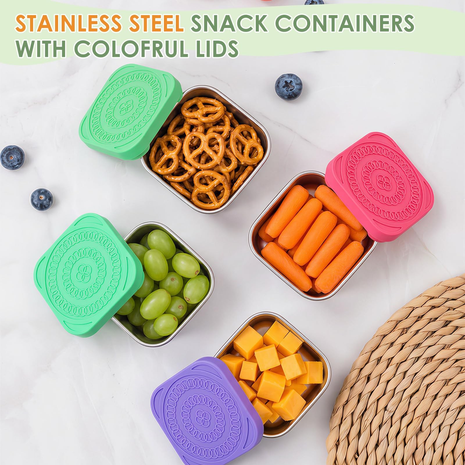 6 Pack 6oz Stainless Steel Snack Containers with Lid Leak Proof Salad Dressin…