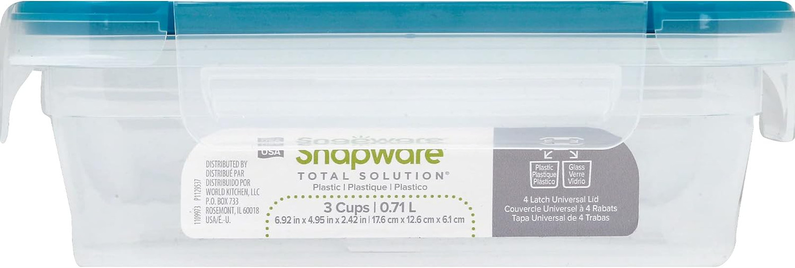 Total Solution 3-Cup Plastic Food Storage Container with Lid, 3-Cup Square Meal