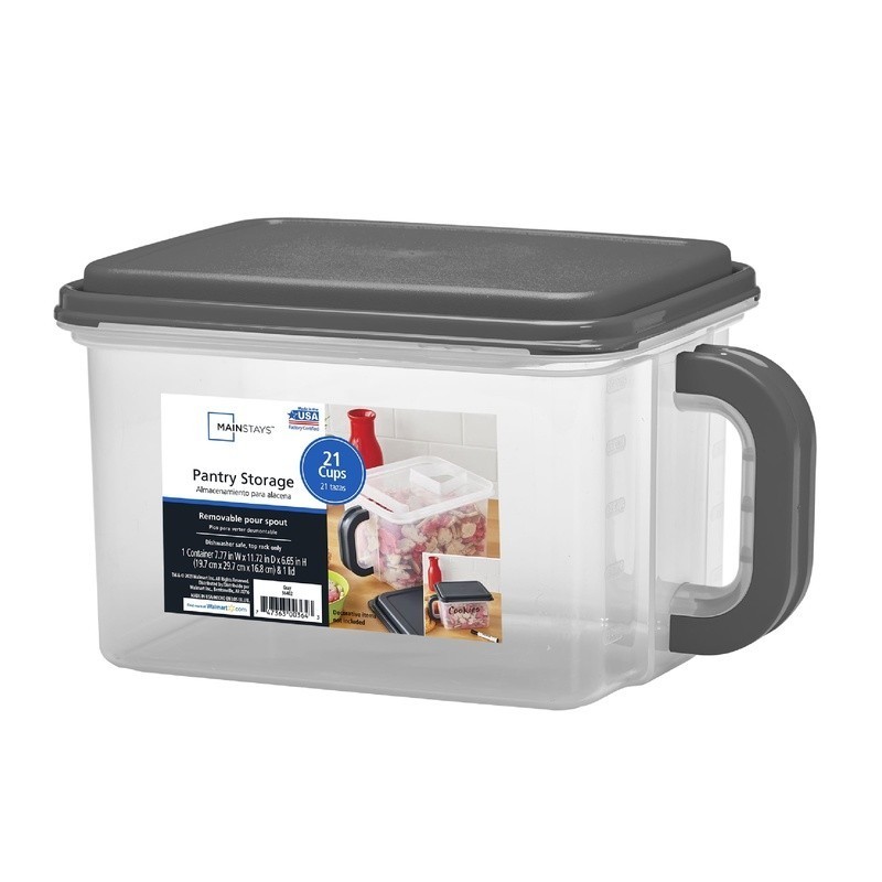 Medium Canister w/ Handle Pour Spout Dry Food Storage 21 Cups Plastic Gray Lid