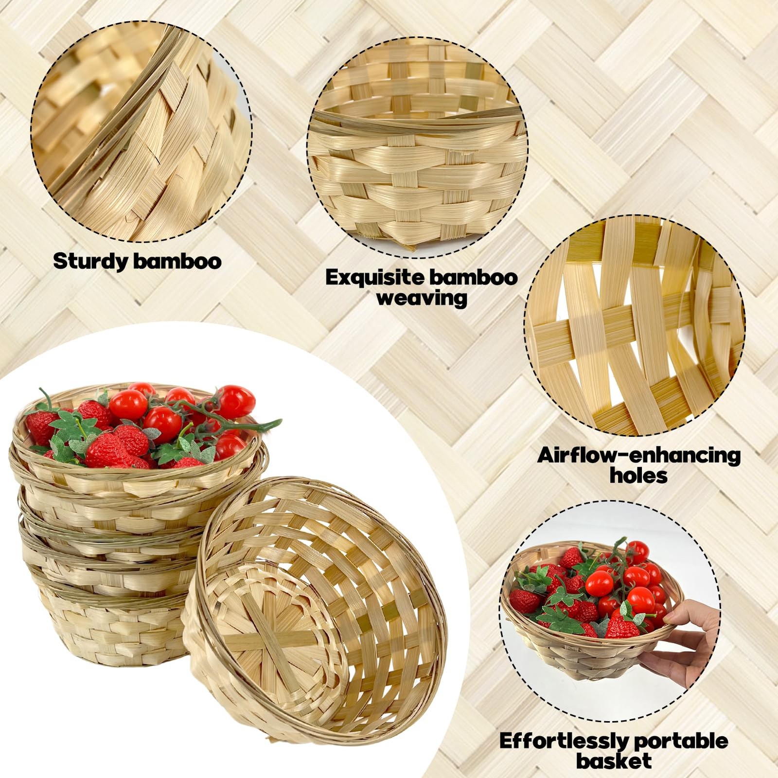 10 Pack Round Gift Baskets, 8 Inch Woven Bread Basket Wooden Food Serving Box…