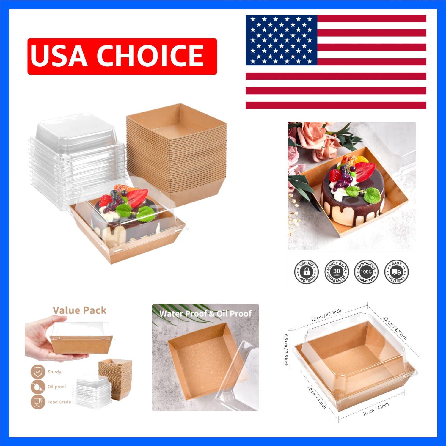 Small Charcuterie Boxes with Clear Lids, 4 Inches, 50 Pack, Brown | Disposabl…