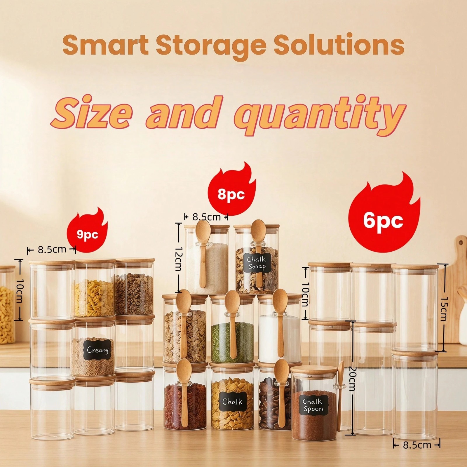 4 Pack 17oz Glass Food Storage Containers with Bamboo Lids for Oats Salad Tea