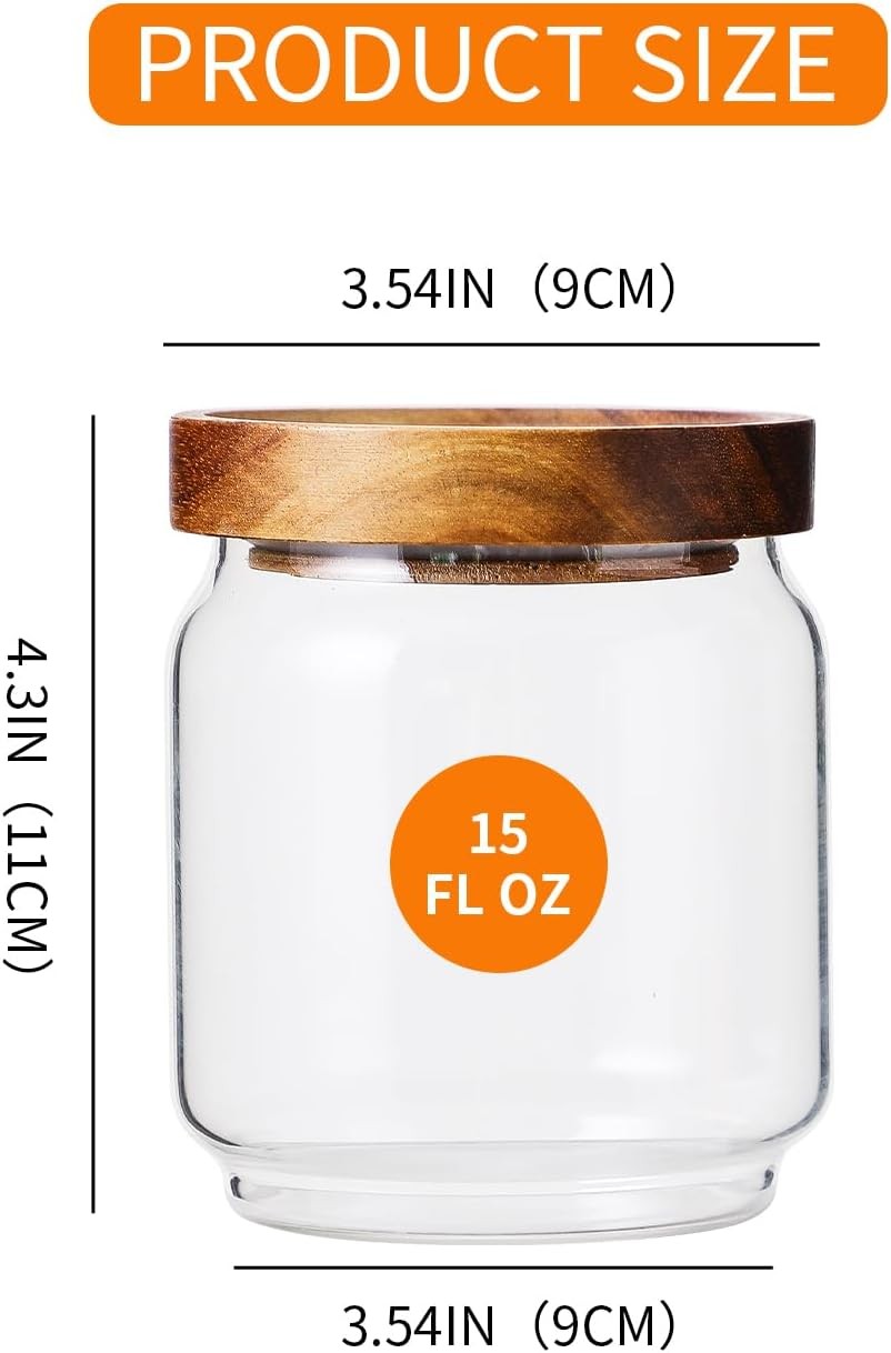 Glass Storage Containers Set of 4, 15 FL OZ High Borosilicate Glass Jars Kitchen