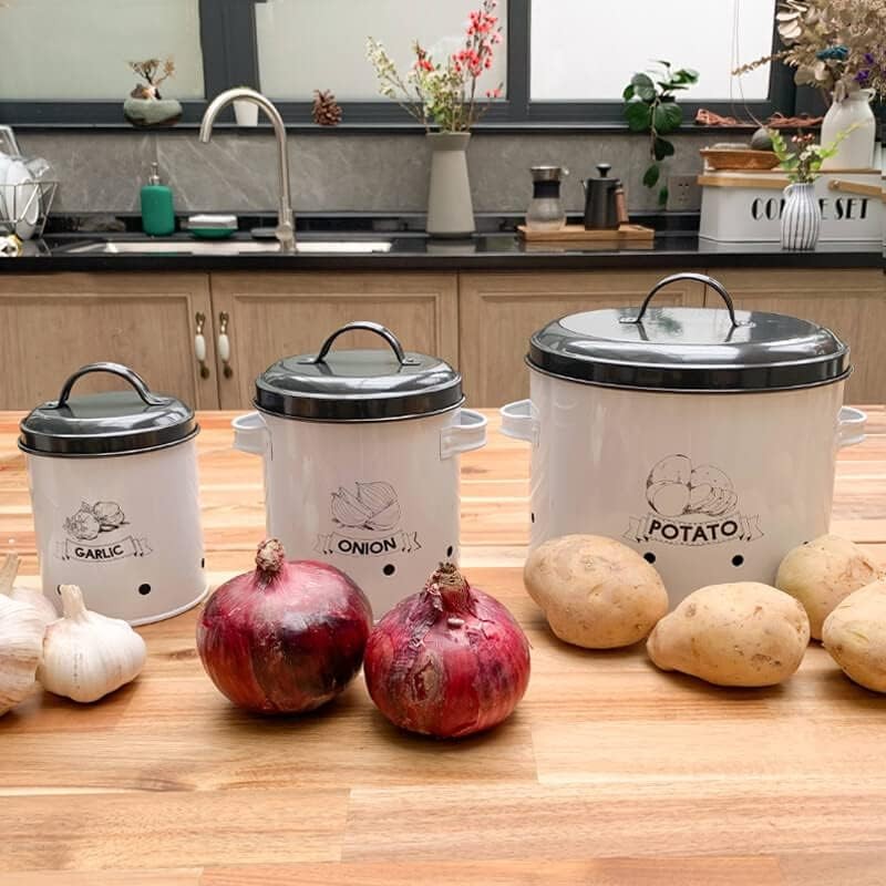 Potato Onion Garlic Storage Bin with Lid Set of 3 Kitchen Pantry Organizer an…